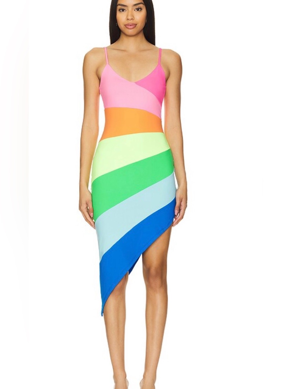 821. NWT Susana Monaco Rainbow Asymmetrical Bodycon Dress Small